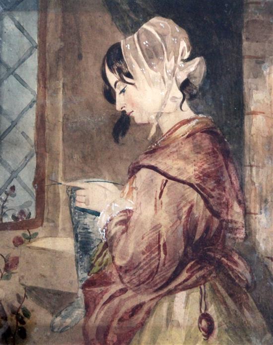 Attributed to Edwin Landseer (1802-1873) Louisa, Marchioness of Abercorn, 1812-1905, as a cottage girl, 11 x 9in., unframed
